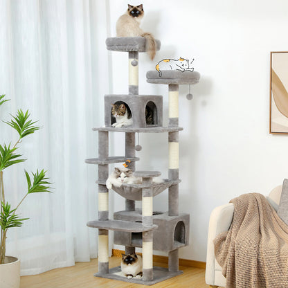 184Cm Large Cat Tree Tower with Scratching Posts - Hammock - Perches & Condos