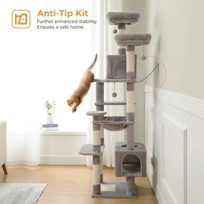 184Cm Large Cat Tree Tower with Scratching Posts - Hammock - Perches & Condos