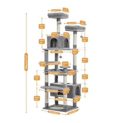 184Cm Large Cat Tree Tower with Scratching Posts - Hammock - Perches & Condos