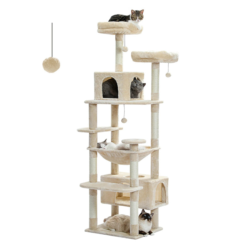 184Cm Large Cat Tree Tower with Scratching Posts - Hammock - Perches & Condos