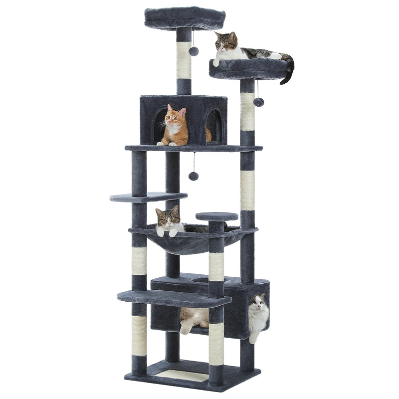 184Cm Large Cat Tree Tower with Scratching Posts - Hammock - Perches & Condos